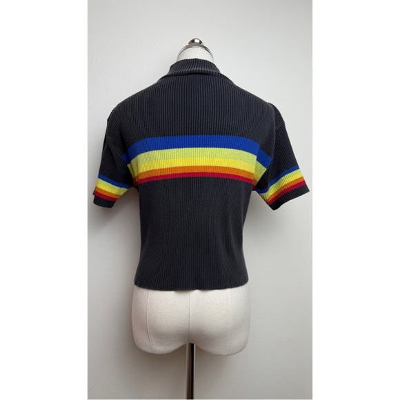 Vintage 90’s Xhilaration Black Rainbow Ribbed Mock Neck Crop Shirt Top Large - Picture 5 of 11